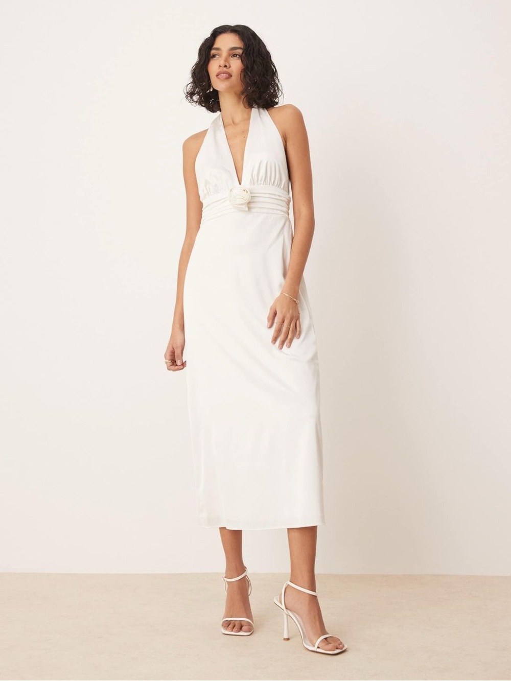 Abercrombie Bridal Plunge Rosette Column Halter Maxi Dress